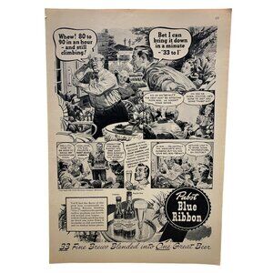 Original Pabst Blue Ribbon Beer Vintage Print Ad PBR 1942 Comic Strip 33 Brews